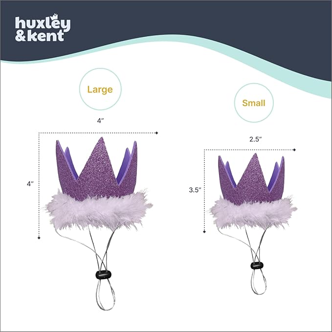 Huxley & Kent Pet Party Crown Hat for Dogs & Cats - Comfortable SnugFit Adjustable Straps - Glitter Crown for Parties, Gotcha Days & Celebrations - Purple, Large
