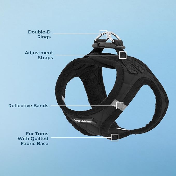 Best Pet Supplies - All Weather Plush, Reflective, No Pull Harness for Small, Medium Dogs, Cats - Secure with Hook & Loop Fastener, Buckle, Double D-Rings - Black Plush, M