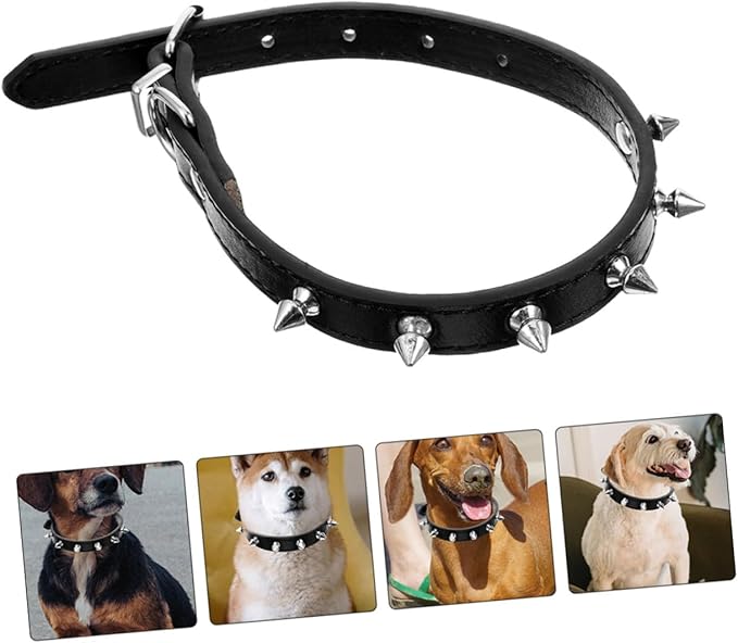Rivet Dog Collar Adjustable Leather Studded Collar 2.0cm Wide Sturdy Black Medium Size for Small Dogs and Cats Training and Walking