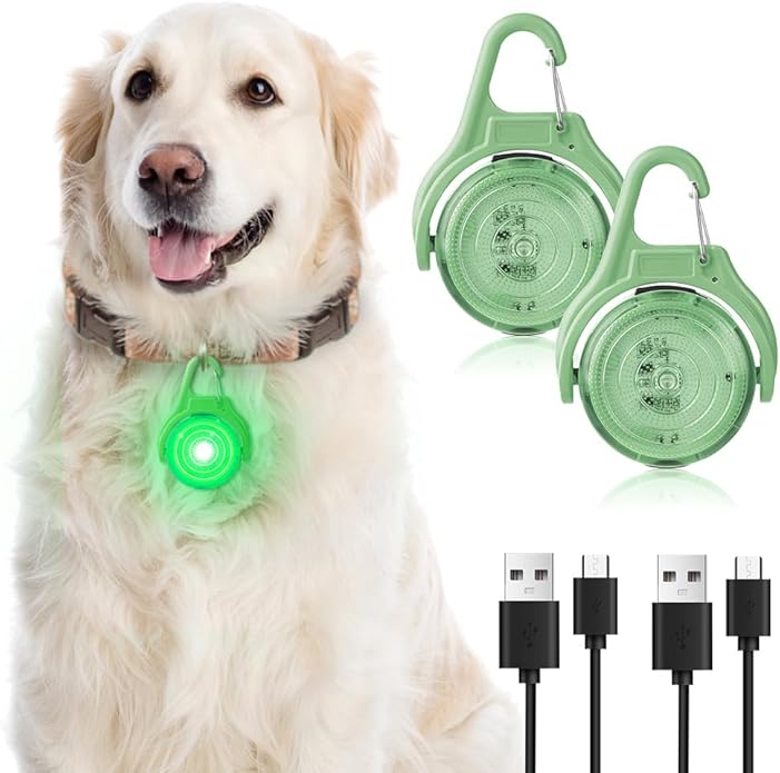 AUAUY LED Dog Collar Light, 4 Modes USB Rechargeable Light Up Dog Collar Light, IP68 Waterproof Pet Collar Light, LED Safety Light for the Dark for Running Jogging Walking Dog Collar-Green