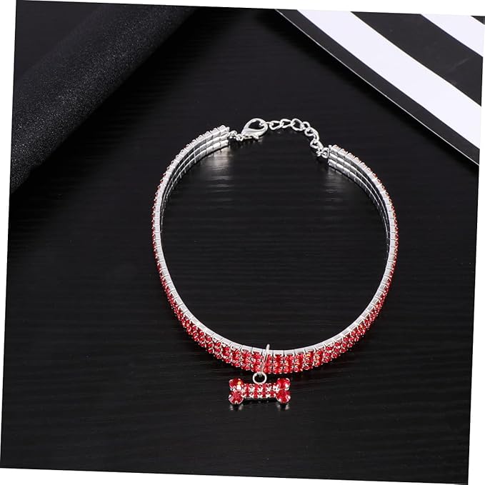 DECHOUS Rhinestone Pet Dog Collar with Shining Crystal Bone Pendant, Adjustable Buckle Size M Collar for Small to Medium Dogs, Luxury Bling Necklace for Puppy and Pet Supplies