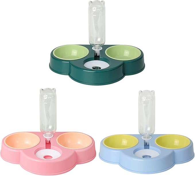3 in 1 Pet Tableware Dog Water Food Bowl No-Spill Automatic Dispenser Combo Set Cats Elevated Pet Food