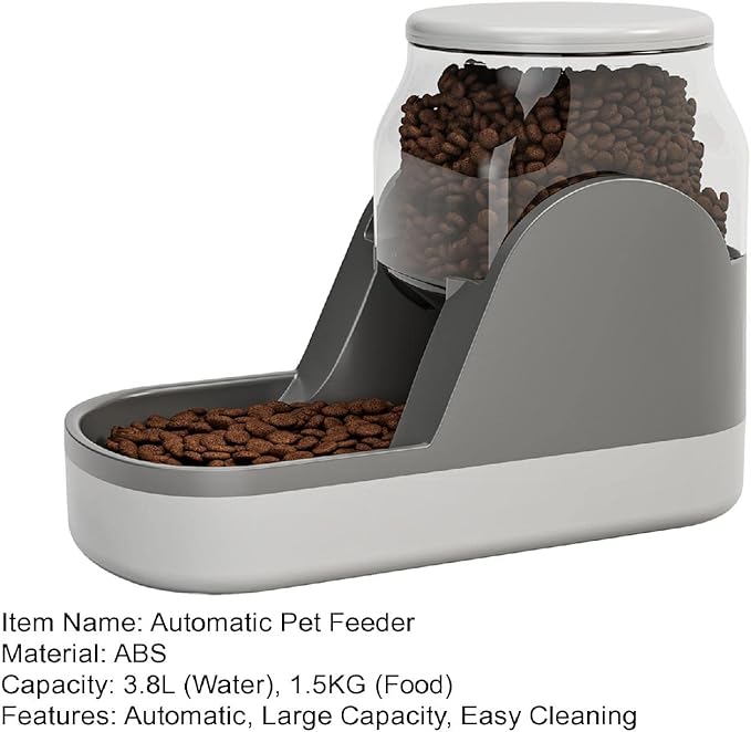 Automatic Pet Feeder with Transparent Tank - Large Capacity and Automatic Easy Cleaning Water Refill Design and Top Lid Gravity Water Bowl Cat Dog Feeder. Grey A