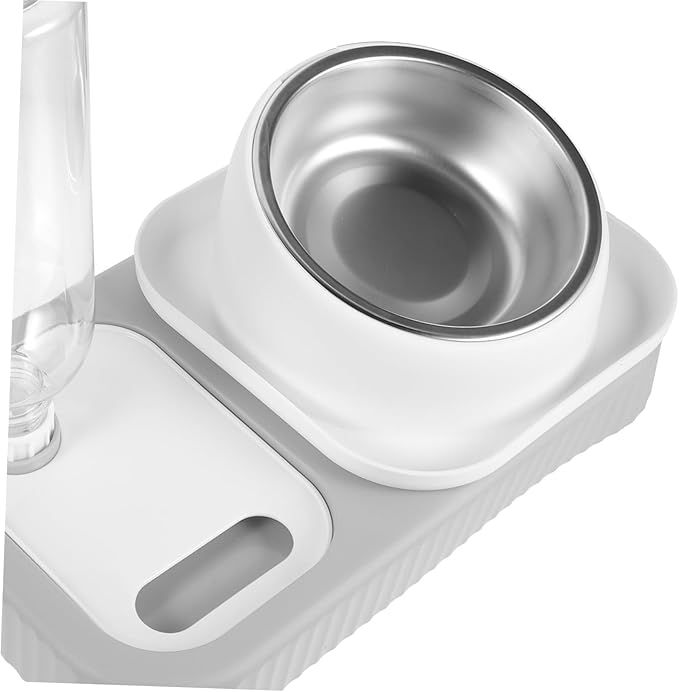 Automatic Pet Feeder and Waterer Dual Bowls for Cats and Smooth for Comfortable Feeding and Drinking Reduces Abdominal Pressure