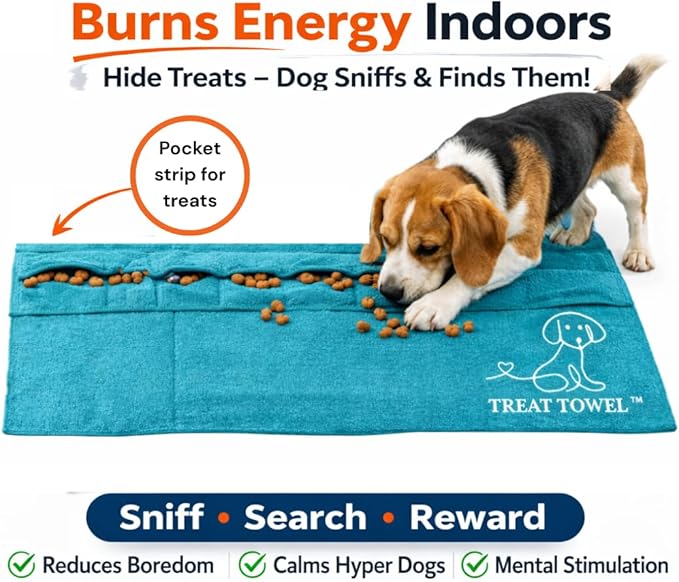 Dog Enrichment Puzzle Toy – Snuffle Mat Alternative for Dogs, Interactive Sniffing & Mental Stimulation Toy, Boredom Buster Nose Work Toy, Washable Microfiber Treat Towel, GreenStd