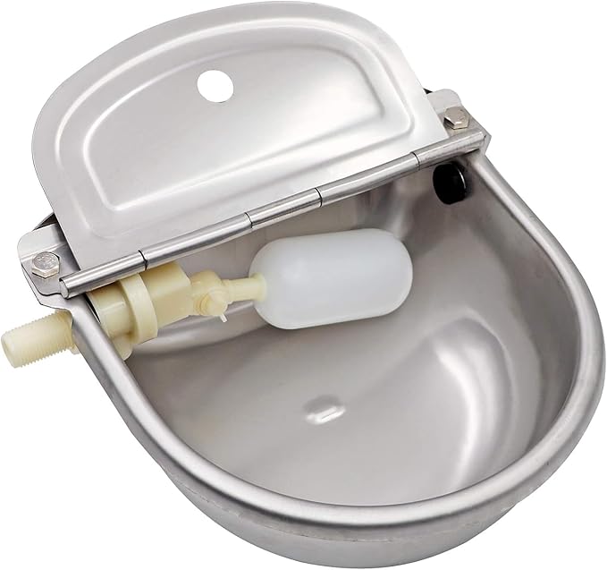 Automatic Animal Drinking Water Bowl,304 Stainless Steel Animal Waterer Kit with Float Valve,for Livestock,Horse,Dog,Goat,Pig,Chicken,2.5L 85 OZ Animals Drinking Water Trough