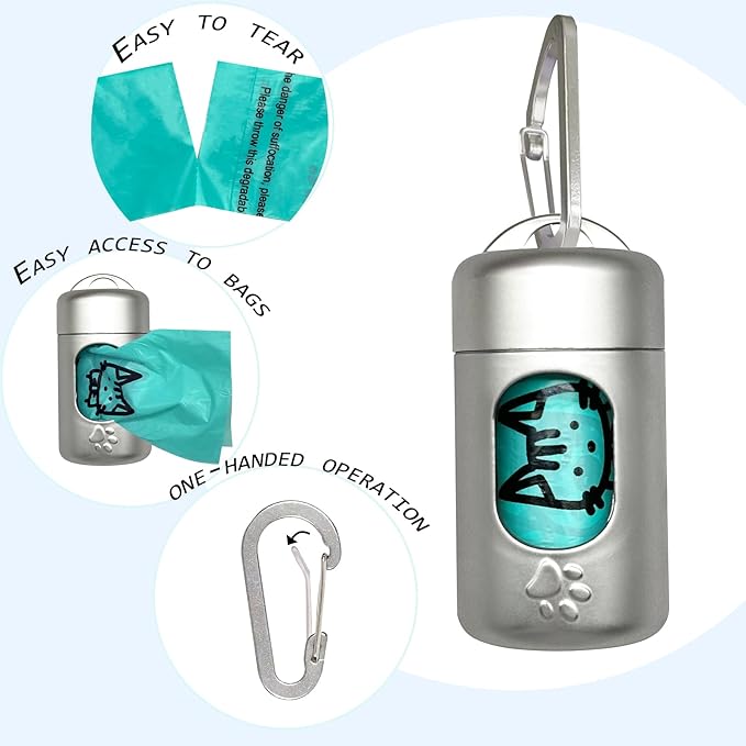 Dog Poop Bag Dispenser for Leash with Snap Clip, Skin-friendly Texture Waste Bag Holder for Dog Walks and Cats, Pets Litter Bag Container, Indoor & Outdoor Use (Metal, 1)