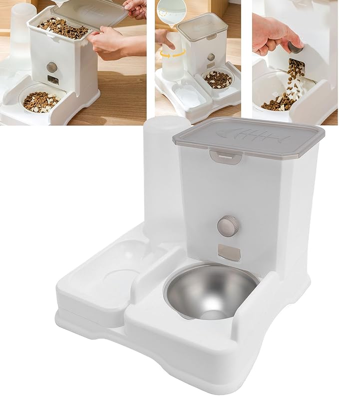 Pet Food Water Dispenser, Automatic Double Bowl Cat Dog Food Feeder Waterer Set for Large Small Dog Cat Puppy Kitten