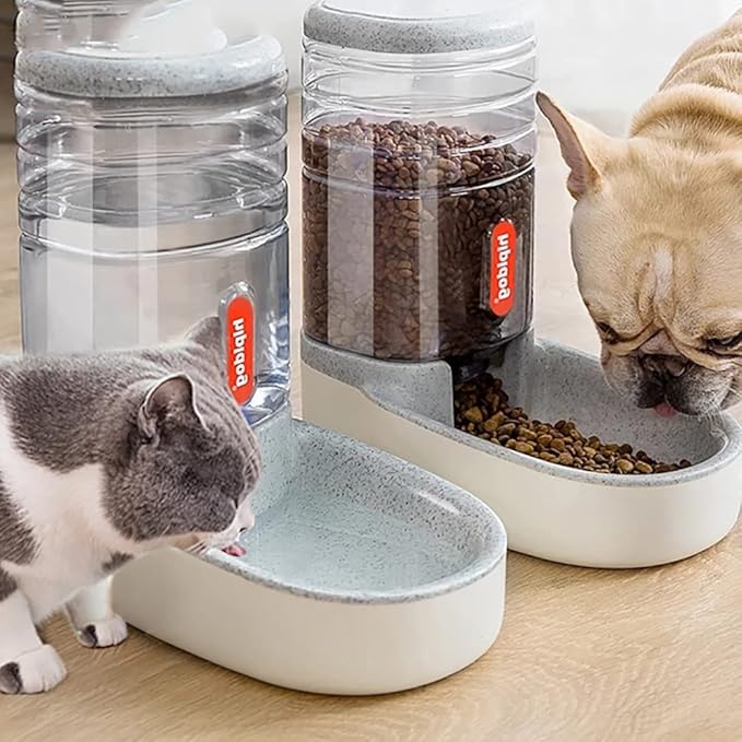 2 X 3.8 L Pet Automatic Feeding Bowls Dog Food Feeder Cat Water Feeder Large Capacity Food Water Dispenser Large Capacity Pet Bowls,Grey