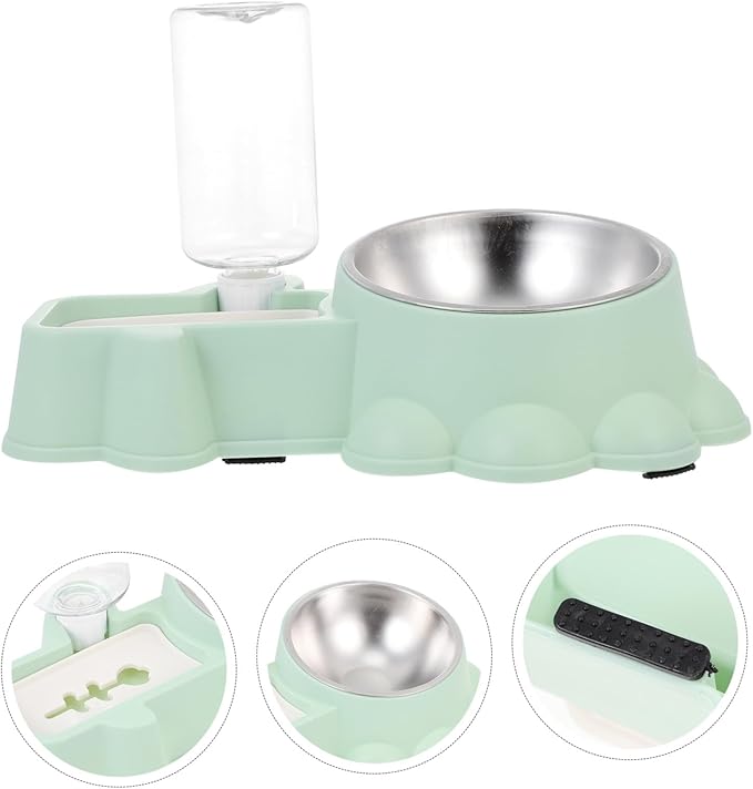 Automatic Stainless Steel Dog Food Dispenser Bowl with Anti-Skid Base - Dual and Water Container for Pets Lightweight and Safe Design Green Pet Feeder for Dogs and Puppies