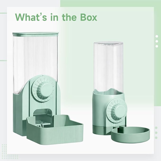 Pet Feeder And Water Dispenser 2-In-1, Green, Automatic, For Dogs Cats Birds, 54.1 Oz/1600 Ml Feeder, 17.58 Oz/520 Ml Dispenser, Hanging Cage Design