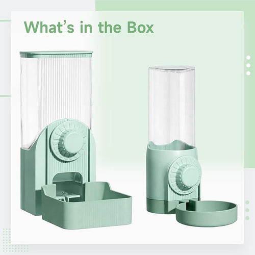 2-In-1 Pet Water Dispenser And Feeder, Automatic System, Green, For Dogs Cats & Birds, 54.1 Oz/1600 Ml Feeder, 17.58 Oz/520 Ml Dispenser, Cage Hanging