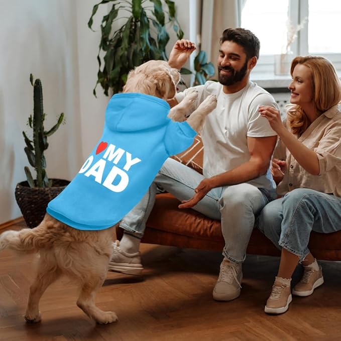GreenJoy Dog Sweater Dog Hoodie Cold Weather Dog Coat Hooded Sweatshirt for Puppies,Cats, Small Medium Large Dogs (Blue(I Love My Dad), Large)