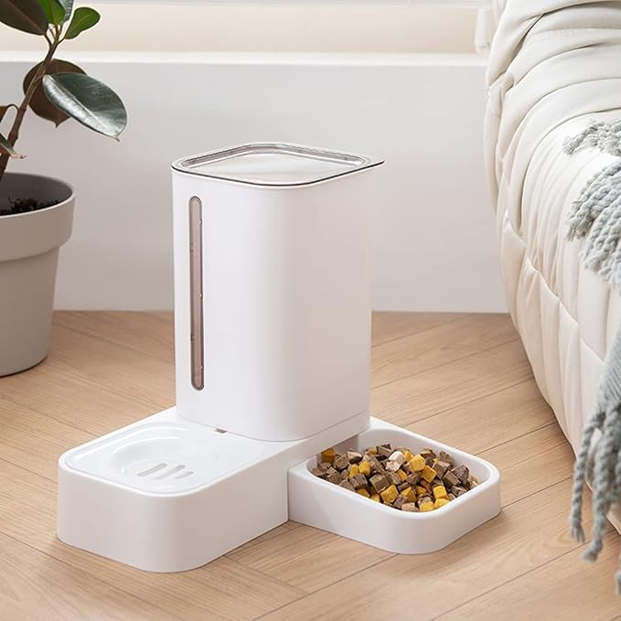 Vermon Automatic Dog Cat Feeder, Multipurpose Easy Cleaning Plastic Dog Food Container, Pet Automatic Drinking Feeding Bowl for Small Dogs Cats Grey