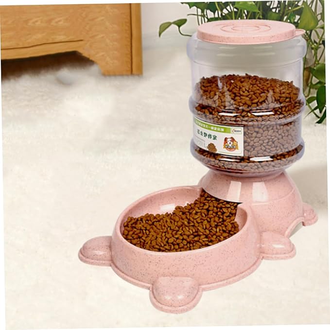 Mipcase 1 PC Pet Food Dispenser Automatic Feeder Holder with Adorable Easy to Non Skid Base Capacity for Dogs and Pets Refillable Food Container Pink