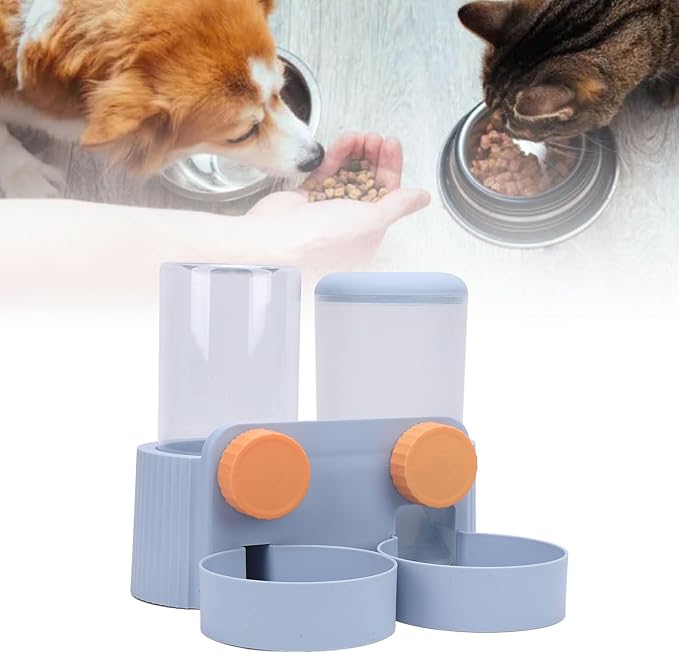 Hanging Pet Food Water Station, Automatic Pet Food Bowl Water Bottle Dispenser, Automatic Dog Cat Feeder and Waterer Set, Large Capacity 2 Bowls for Dogs Cats, Scheduled Feeding