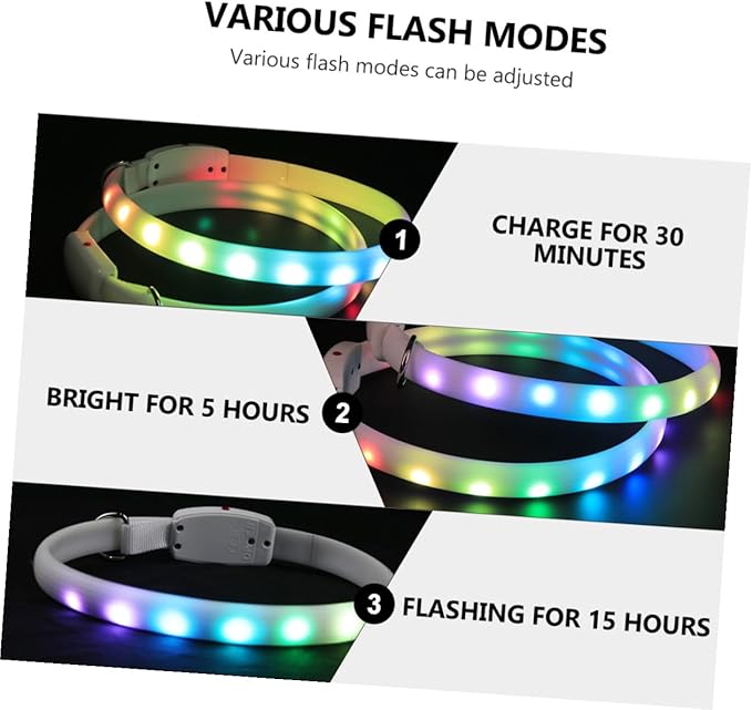 Veemoon LED Dog Collar USB Rechargeable Glowing Luminous Pet Collar White Night Safety for Dogs