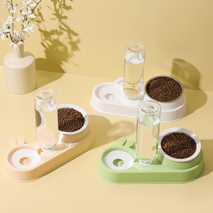 2 in 1 Pet Food Feeders with Automatic Water Bottle Bowl Double Bowl Pet Food and Water Dispenser Set