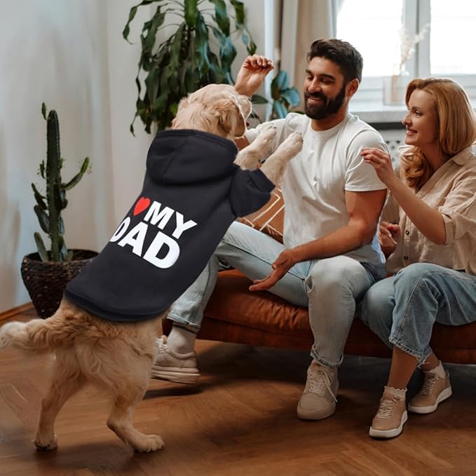 GreenJoy Dog Sweater Dog Hoodie Cold Weather Dog Coat Hooded Sweatshirt for Puppies,Cats, Small Medium Large Dogs(X-Large, Black (I Love My Dad))
