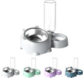 Cat Food and Water Bowl Set, Automatic Dog Dish Bowl with Water Dispenser, Removable Drinking and Eating Bowls, No-Spill Pet Feeder for Puppy, Medium Dogs & Cats (Grey)