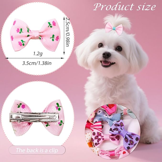 Mruq 100PCS Cute Puppy Dog Small Bowknot Hair Bows with Alligator Clips Bows for Girl Doggie Hair Grooming Handmade Pet Gifts Accessories