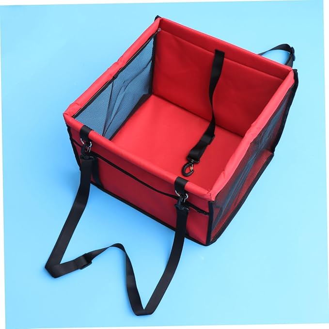 Breathable Mesh Dog Car Seat with Design Safety Leash and Thick Support Rods for Pet Travel Compatible with Harnesses Black Color(Red)