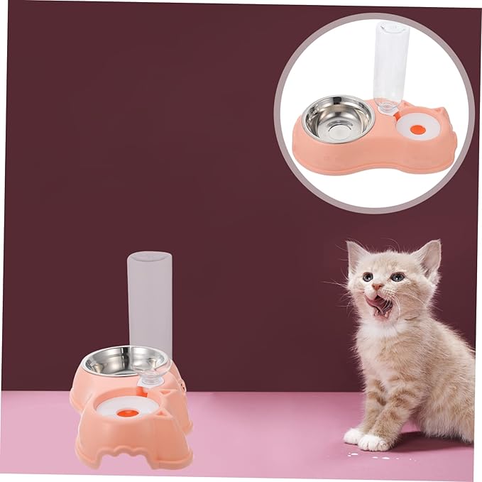 BESPORTBLE 1set Automatic Pet Feeder and Water Dispenser Dual Bowl and Cats Removable Transparent Bottle Use