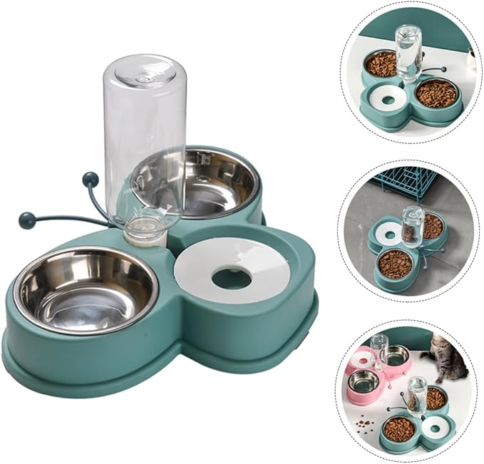 Dual Bowl Pet Waterer Automatic Feeder for Cats Dogs Easy-Slide Puppy Feeder