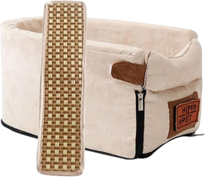 Pet Car Booster Seat Portable Breathable Travel Carrier Stable Puppy Dog Car Seat Summer Cooling Mat (Beige)