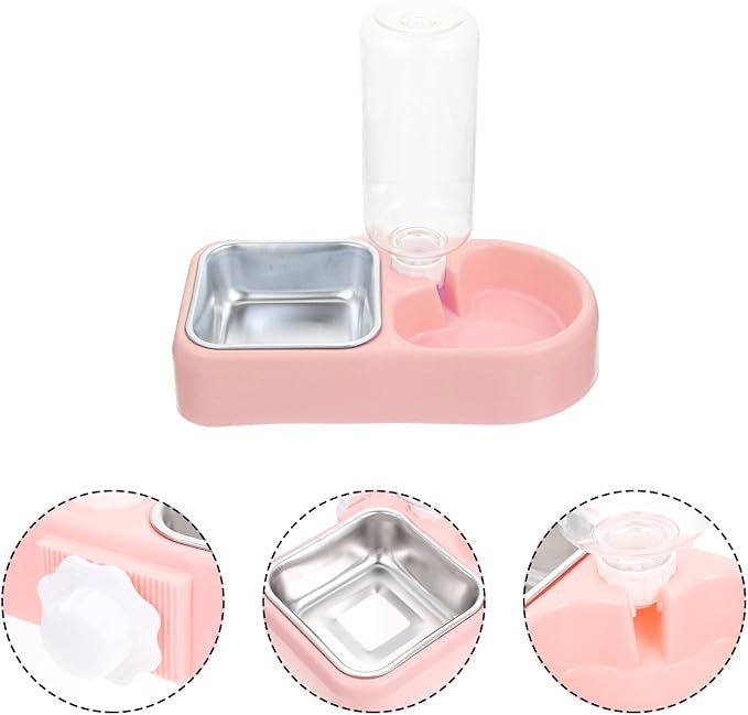 Automatic Refill Pet Water Bowl with Anti-Fall Dog and Cat Feeder, Detachable Water Dispenser, Hanging Dual Bowl for Indoor Use, Pink