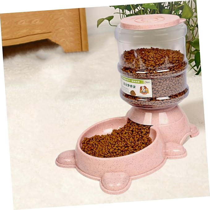 MERRYHAPY 1pc Refillable Automatic Pet Food Dispenser Bear-Shaped Container for Dogs and Cats Easy Open Design Non-Skid Base for Home and Shop Use Pink