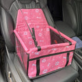 Pet Car Seat for Skoda Fabia/Fabia Combi/Fabia Scout PJ NJ 5J 3T4 3T5 6Y 6Y2 6Y5 2000-2025 Dog Car Seat with Leash Portable Dog Bed for Car Washable Foldable Car Pet Bag,Pink Bone Print