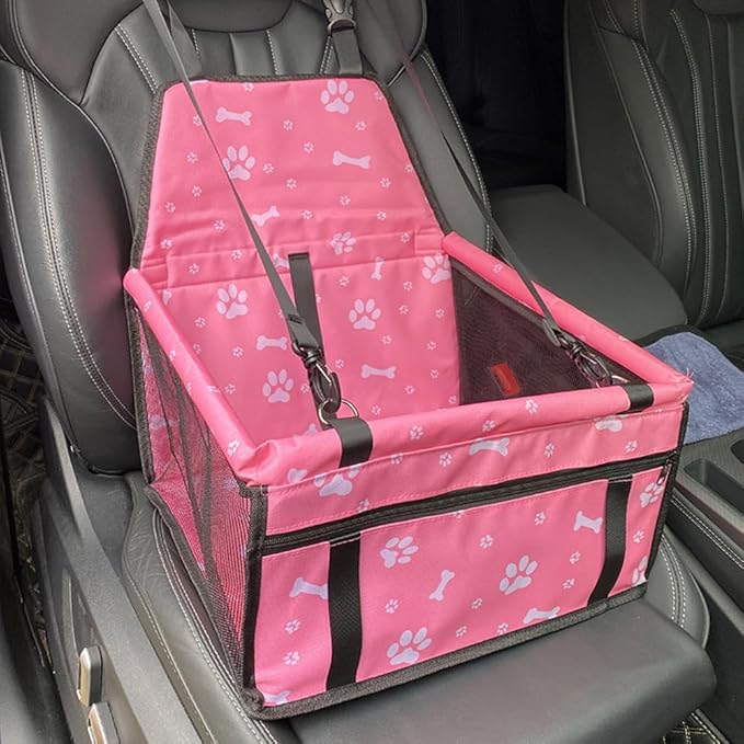 Pet Car Seat for Hyundai Tucson NX/TL/LM/JM 4/3/2/1.Gen 2005-2020 2021 2022 2023 2024 2025 Dog Car Seat with Leash Portable Dog Bed for Car Washable Foldable Car Pet Bag,Pink Bone Print