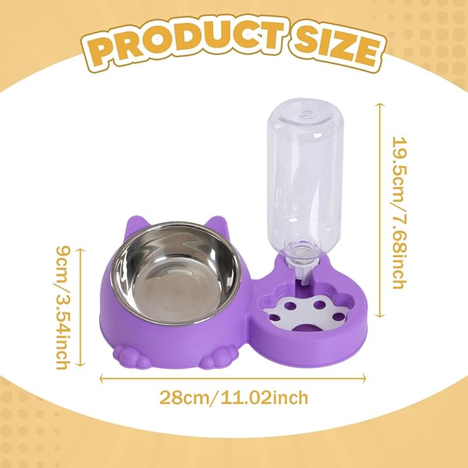 Dog Bowl with Automatic Water Bottle Practical Pets Water and Food Bowl Set for Small Medium Dogs Puppy- Violet