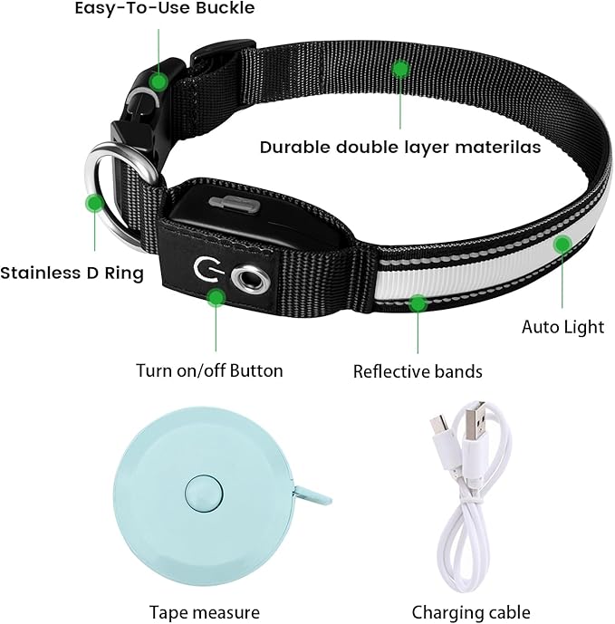 Auto Light Up Dog Collar - Smart Safety Night Collar with Motion Sensor - Auto-On in Dark - USB-C Rechargeable - 3 Day Runtime- IP65 Waterproof - M