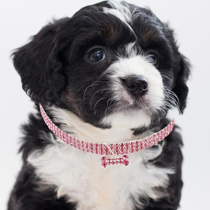 Homoyoyo Rhinestone Pet Collar with Adjustable Buckle, Crystal Dog Collar in Pink, Medium Size for Small Dogs, Luxury Puppy Necklace for Everyday Wear and Special Occasions