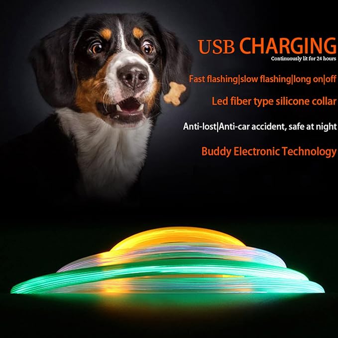 Dog Collars Light Up Rechargeable for Night Walking,Durable LED Dog Collar,Adjustable Lighted Dog Collar for Small Medium Large Dog