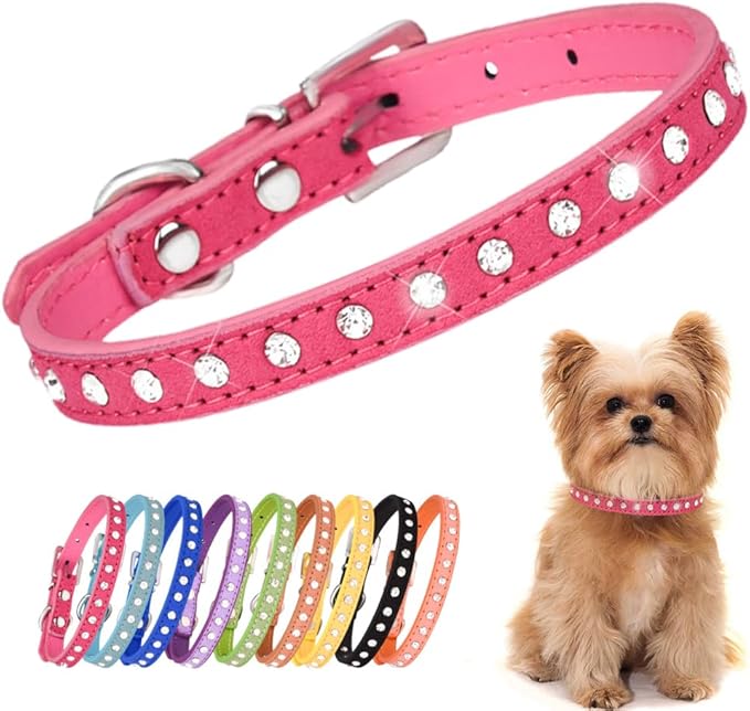 Sparkle Rhinestone XS Dog Collar, Pretty Bling Diamond Cat Collar Crystal Jewel Glitter Rhinestone Puppy Collar for XXS Xs Small Medium Female Pet Girl Dogs Kitten, Hot Pink XSmall