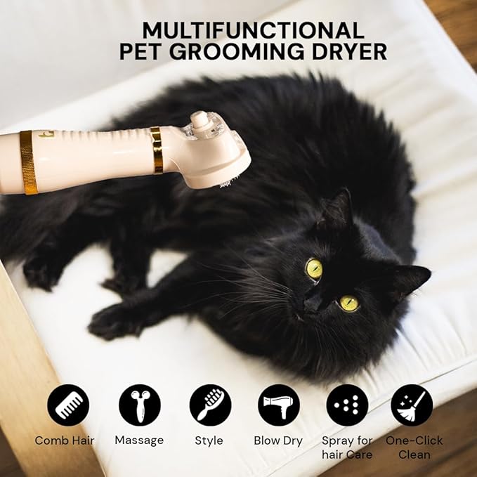 Pet Steam Brush Grooming Dryer for Dogs & Cats – 3-in-1 Grooming Tool with Gentle Steam, Low Noise 600W Motor, Deshedding, Drying & Fur Fluffing for All Coat Types