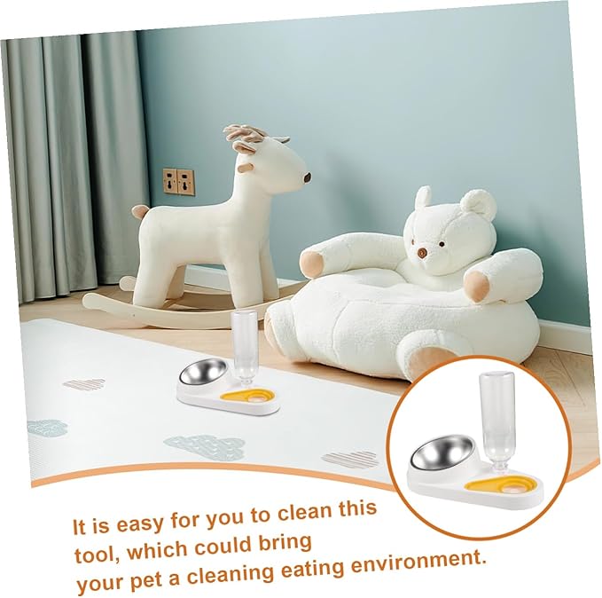 Automatic Pet Food and Water Feeder Bowl with Detachable Water Dispenser, White Plastic Cat and Dog Feeding Supply for Puppies and Adult Pets