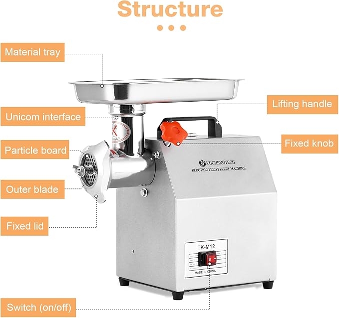 YUCHENGTECH Comercial Electric Animal Feed Pellet Machine Pet Food Pellet Machine 1500W for Commercial Mass Production Dog Cat Bird Feed with 3mm/5mm/7mm Molds 110V