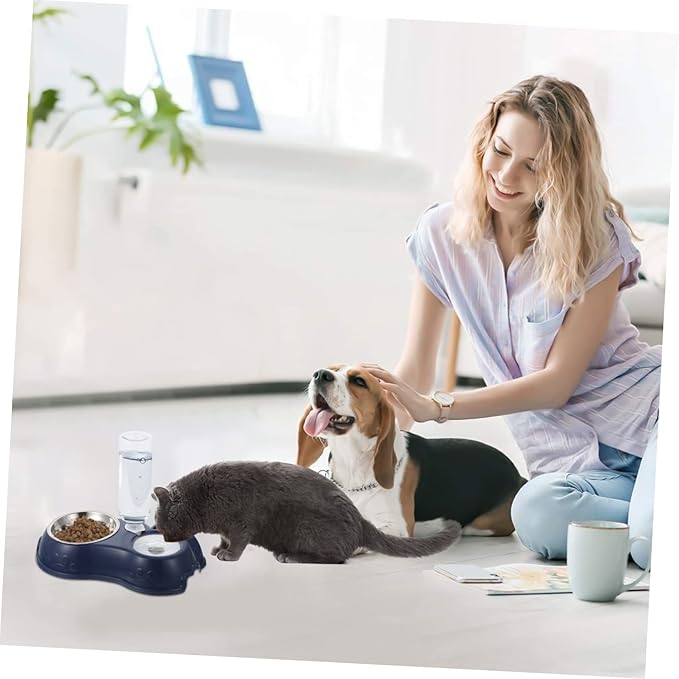 HANABASS 1set Pet Food and Water Dispenser Detachable Dual Feeder for Cats and Dogs and Non-Skid Design Easy to Automatic Pet Bowl