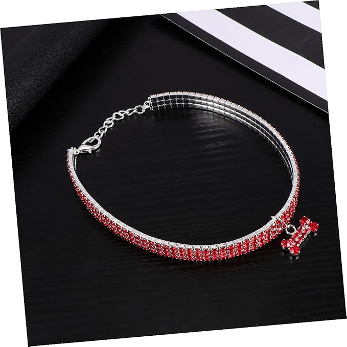 Rhinestone Pet Dog Collar Crystal Collar Adjustable Buckle Crimson Medium Size Luxury Pet Supplies for Small to Medium Dogs