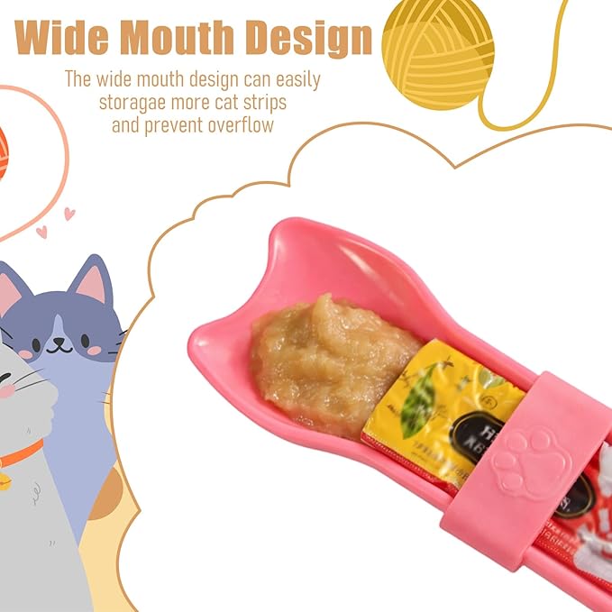 2PCS Cat Treat Spoon Set, Cat Treat Squeeze Spoons & Cats Strip Feeder Spoon for Wet Food, Lickable Treats, and Liquid Snacks - Blue & Pink