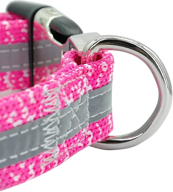 Personalized Pet Dog Collar Reflective Custom Puppy Collars Pitbull Large Dog Collar for Small Pets Chihuahua German Shepherd Pink M