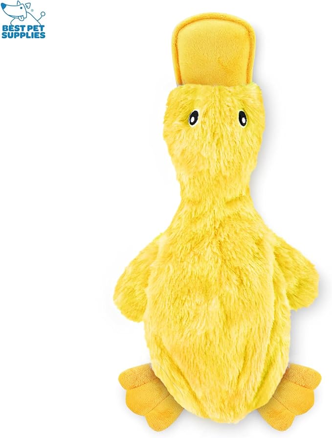 Best Pet Supplies Interactive Squeaky Dog Chew Toy, Ideal Dog Toys for Chewers, Small, Medium & Large Dogs, and Fetch Lovers - Crinkle Duck (Yellow, Purple & Turquoise), Large