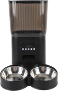 5L Automatic Cat Feeder, Large Capacity Pet Food Dispenser Button Control Timed Dog Feeders with Stainless Steel Bowl for Pets Cats Dogs (Dual Bowls)