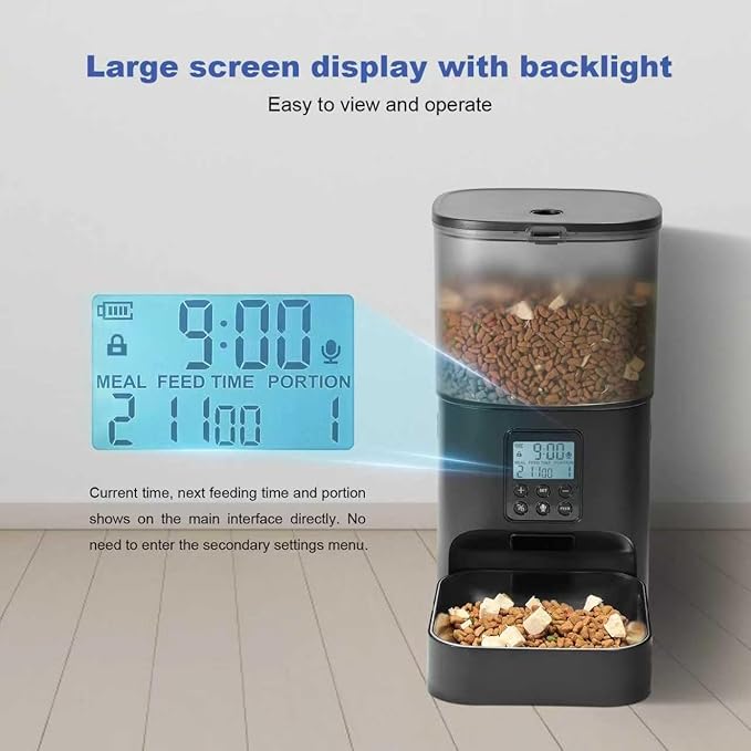 Automatic Cat Feeder, Cat Food Dispenser with 10s Voice Recorder, Pet Feeder up to 8 Meals per Day, Timed Feeder with Dry Food Sealed Ring (Black, 4L)