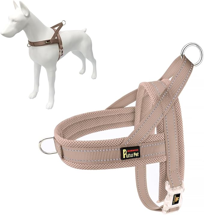 Plutus Pet No Pull Dog Harness with Breathable Mesh Padded, Adjustable Reflective Escape Proof Dog Harness, Quick Fit Dog Vest Harness for Small Medium Large Dogs(XL, Beige)