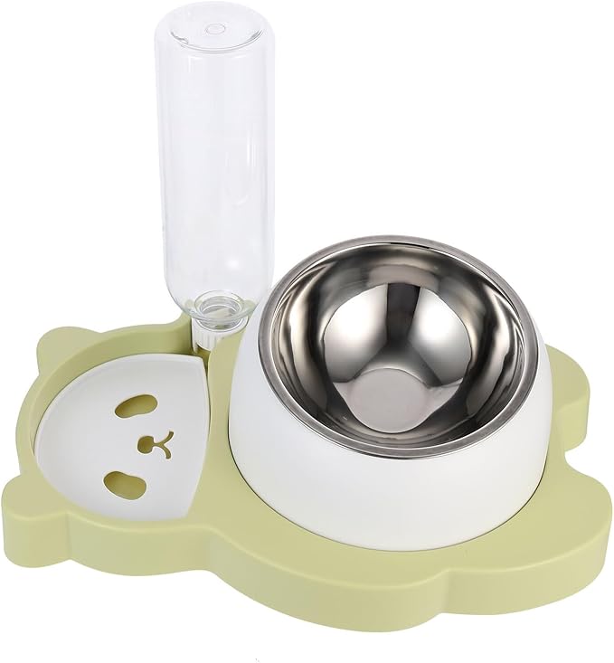 jojofuny Pet Water Feeder and Cat Food Bowl, Multi-Function Stainless Steel Dog Bowl with Neck Protection, Automatic Water Dispenser for Cats and Dogs, Fresh Green, Suitable for Home